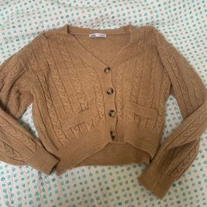 Brown beige knit cardigan
